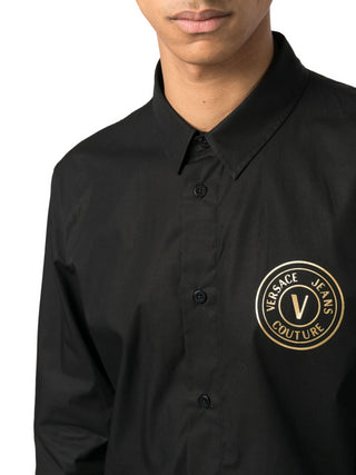 Versace Jeans Couture camicia a maniche lunghe con logo V-emblem nero oro