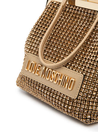 Moschino Love borsa clutch con strass oro