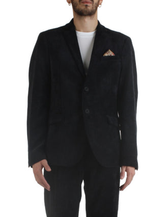 Bicolore giacca blazer monopetto in velluto nero