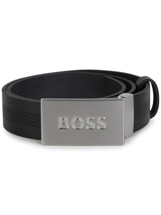 Boss cintura in pelle con fibbia logata nero argento