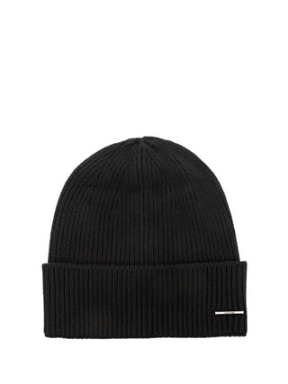 Calvin Klein cappello in maglia misto lana a costine nero