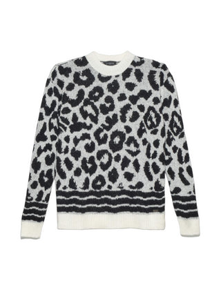 Gaelle maglione girocollo in misto lana con disegno animalier bianco nero