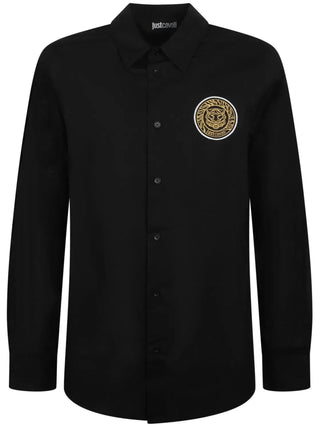 Just Cavalli camicia a maniche lunghe con patch logo Tiger nero