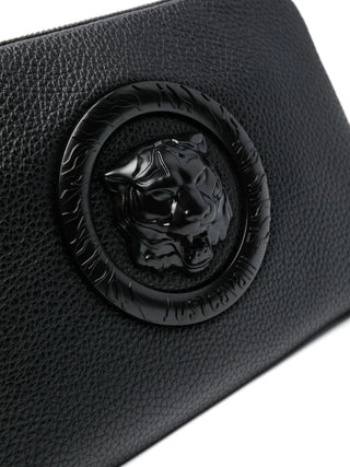 Just Cavalli pochette in ecopelle martellata con logo Tiger nero