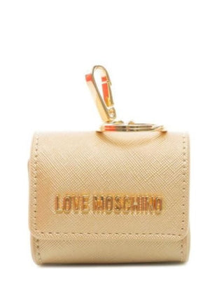 Moschino Love mini borsa portachiavi in ecopelle saffiano oro