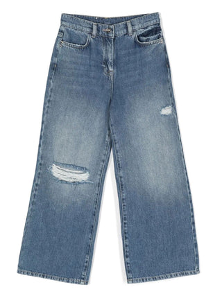 Patrizia Pepe jeans a vita alta con gamba larga lavaggio blu medio