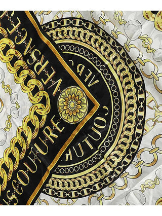 Versace Jeans Couture foulard in seta con stampa logo chain Couture nero bianco oro