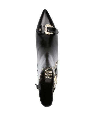 Versace Jeans Couture stivali tronchetti in ecopelle con borchie e fibbia barocca nero oro