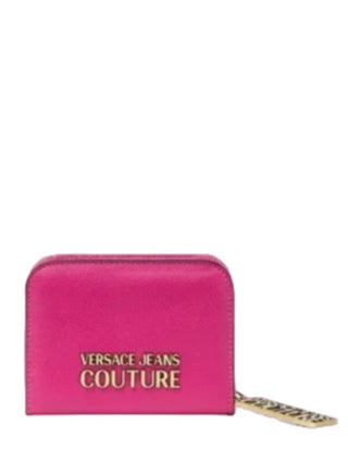Versace Jeans Couture portafogli in ecopelle martellata con placca logo fucsia oro