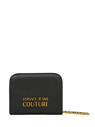 Versace Jeans Couture portafogli in ecopelle martellata con placca logo nero oro