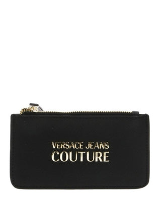 Versace Jeans Couture portafogli in ecopelle saffiano con placca logo nero oro