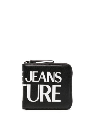 Versace Jeans Couture portafogli in pelle saffiano con logo nero