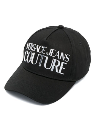Versace Jeans Couture cappello con visiera e logo lettering nero argento