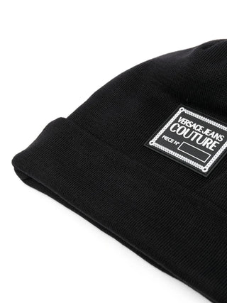 Versace Jeans Couture cappello in maglia misto lana con logo nero