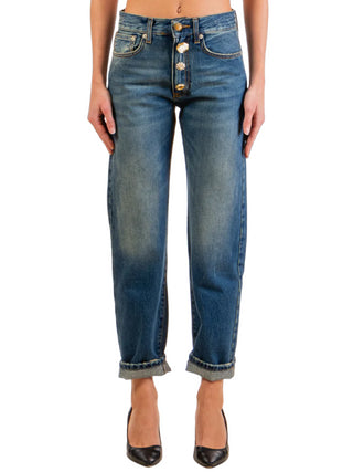 Vicolo jeans a vita media con gamba dritta lavaggio blu medio