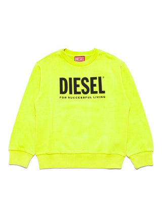 Diesel felpa girocollo con logo giallo fluo