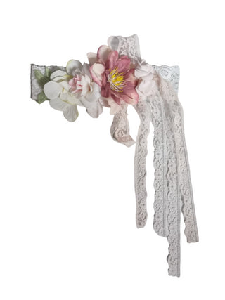 Mimilù fascia capelli neonata con fiori e merletto bianco