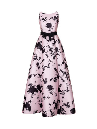 Sandro Ferrone abito lungo in mikado con stampa floreale rosa nero