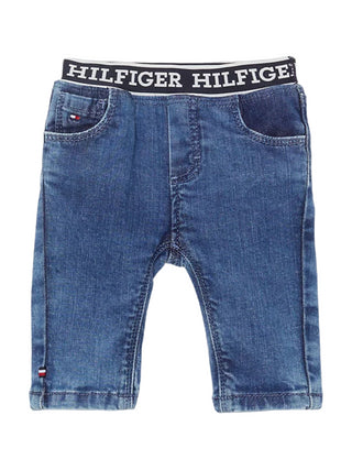 Tommy Hilfiger jeans in denim stretch con banda logo lavaggio blu scuro