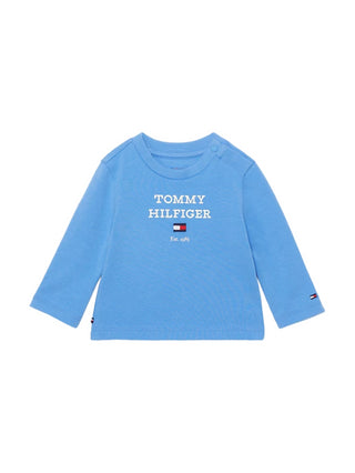Tommy Hilfiger T-shirt a maniche lunghe con stampa logo azzurro